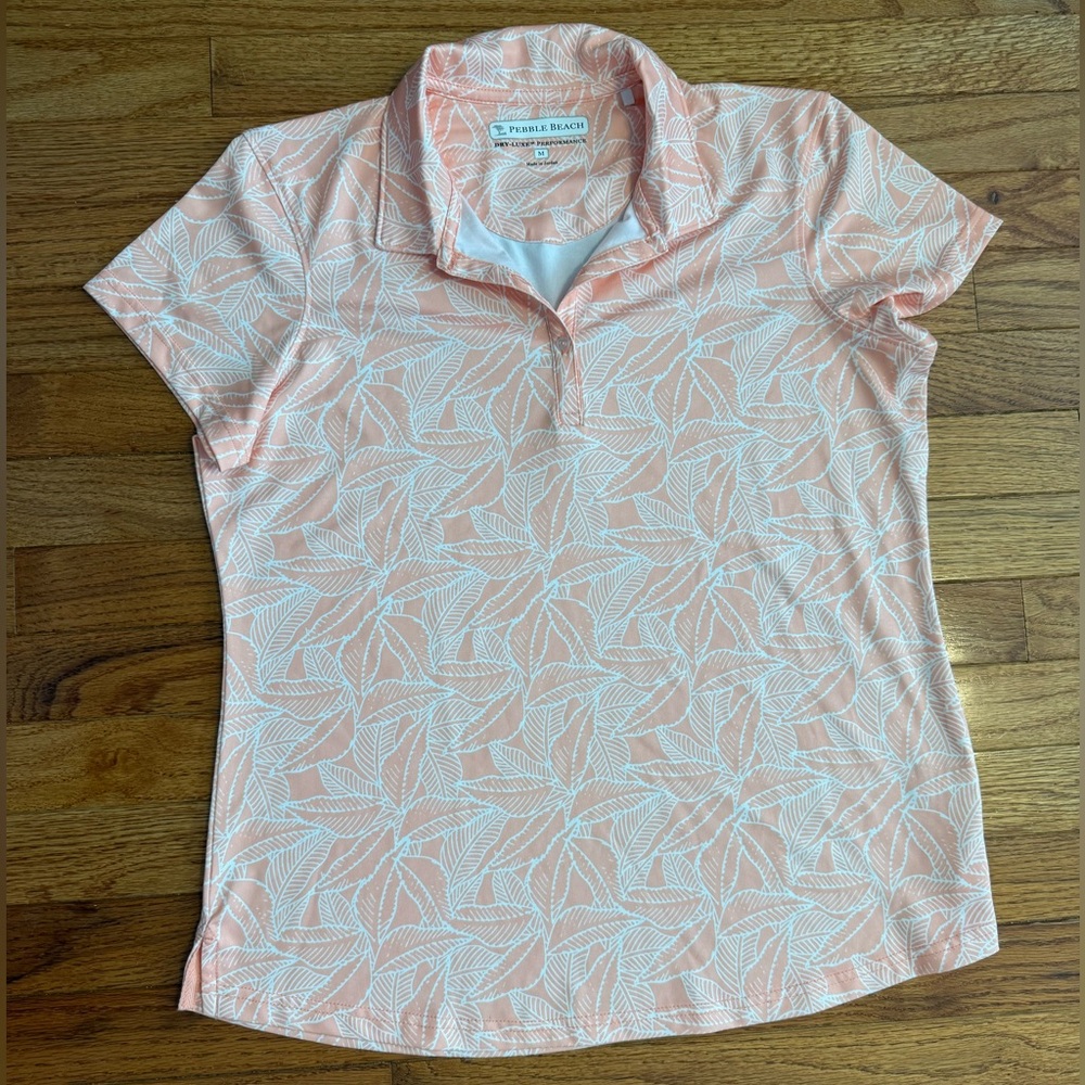 Pebble Beach Coral Leaf Print Button Down Shirt